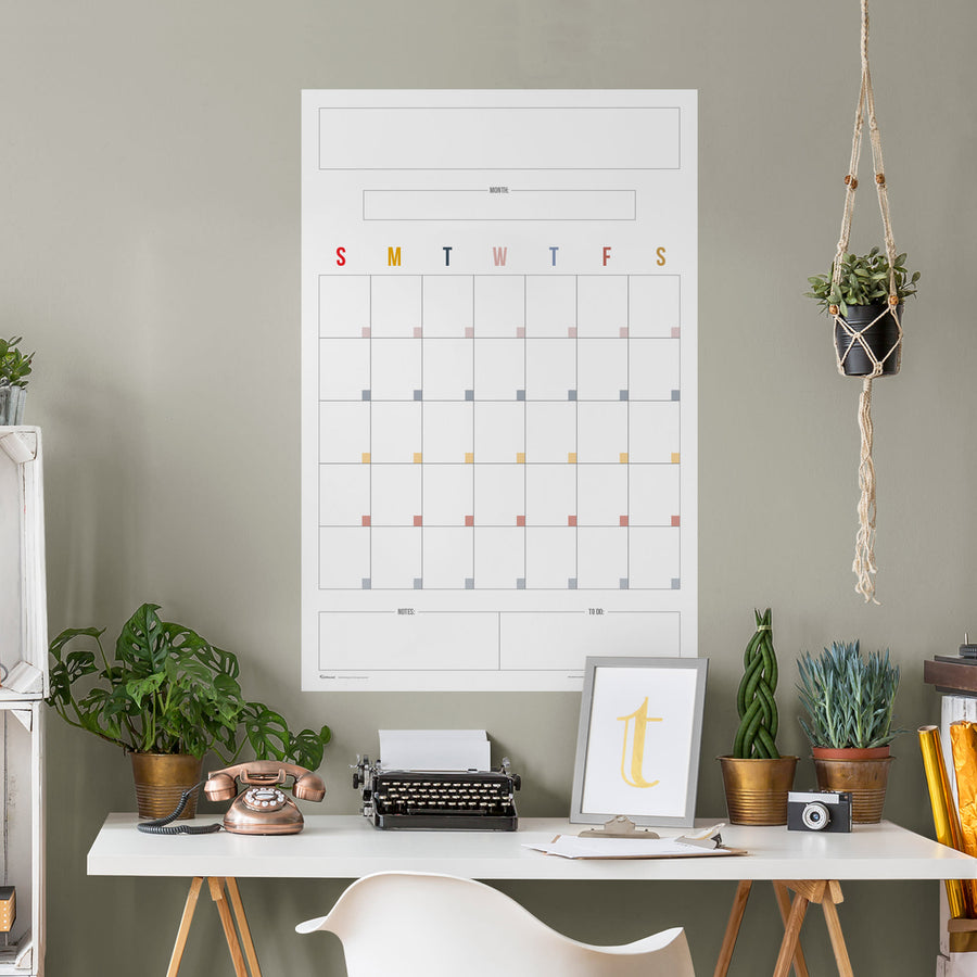 One Month Calendar: Color Block Design - Removable Dry Erase Vinyl Decal