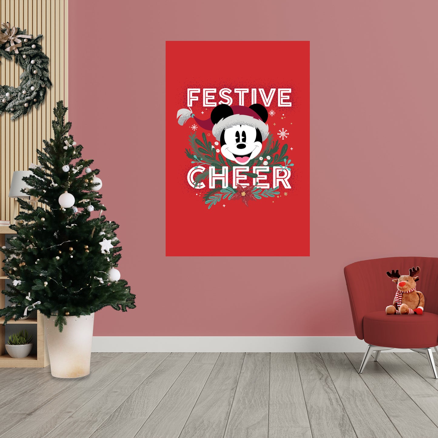 Mickey and Friends Festive Cheer: Mickey Mouse Festive Cheer Mural        - Officially Licensed Disney Removable     Adhesive Decal