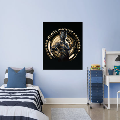 Black Panther Wakanda Forever: Black Panther Gold Circle Poster        - Officially Licensed Marvel Removable     Adhesive Decal