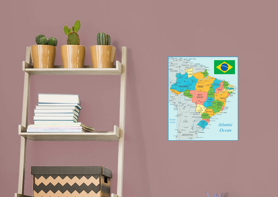 Maps of South America: Brazil Mural        -   Removable     Adhesive Decal