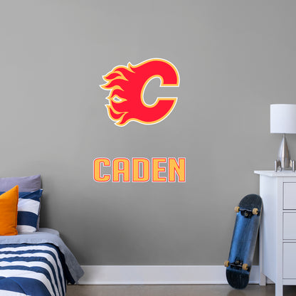 Calgary Flames  Stacked Personalized Name Yellow Text PREMASK  - Officially Licensed NHL Removable Wall Decal