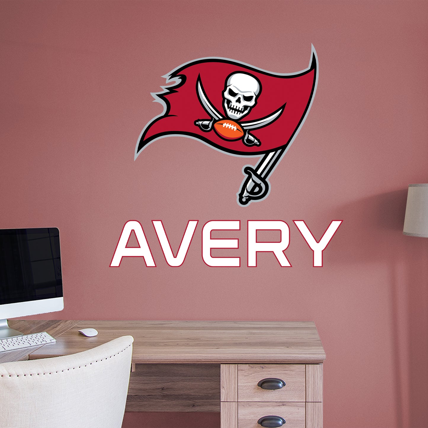 Tampa Bay Buccaneers: Stacked Personalized Name White Text PREMASK - Officially Licensed NFL Removable Adhesive Decal