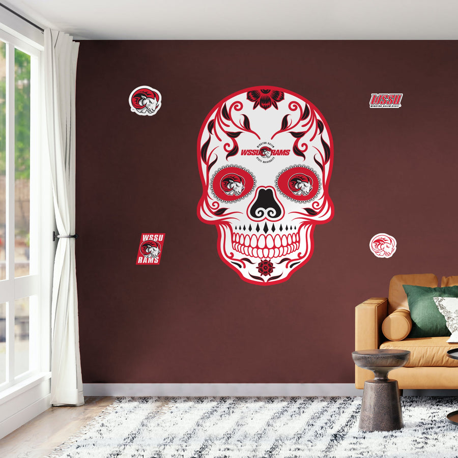 Winston-Salem State Rams - RealBig Sugar Skull Collection - Official NCAA - Reusable Vinyl Wall Decals
