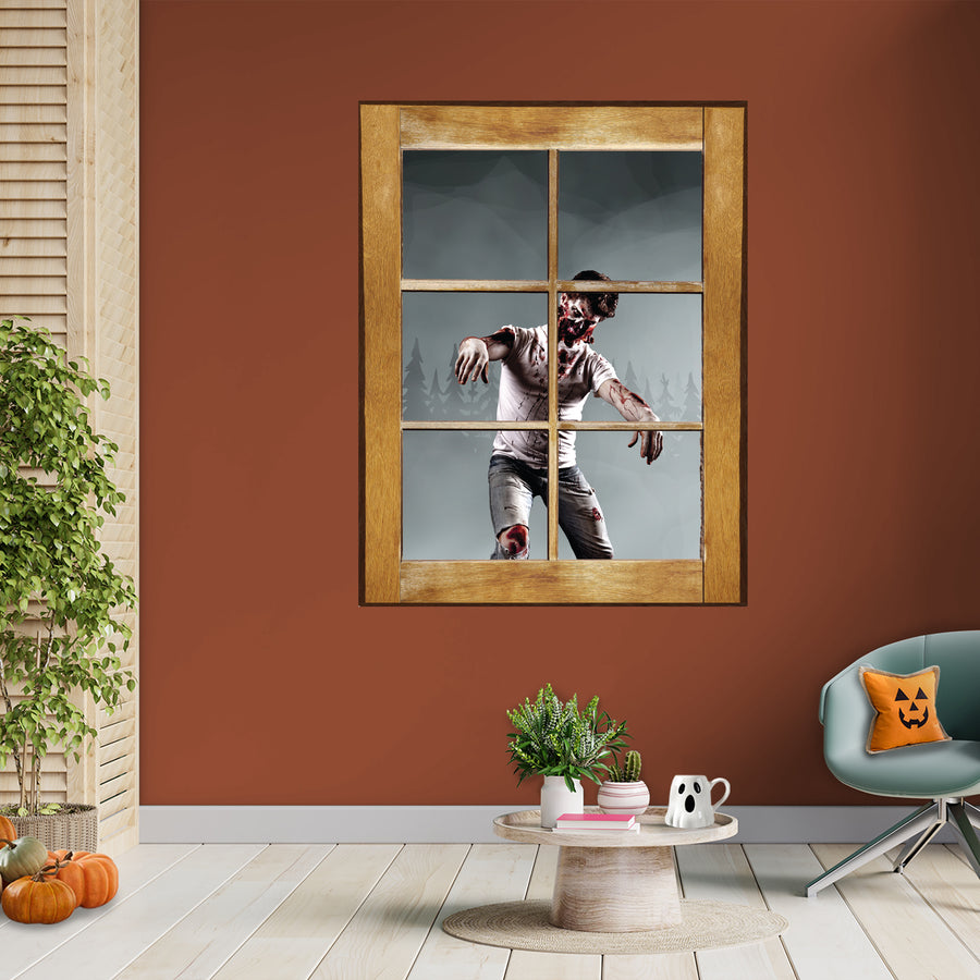 Zombies:  Face Ripped Zombie Instant Window        -   Removable     Adhesive Decal