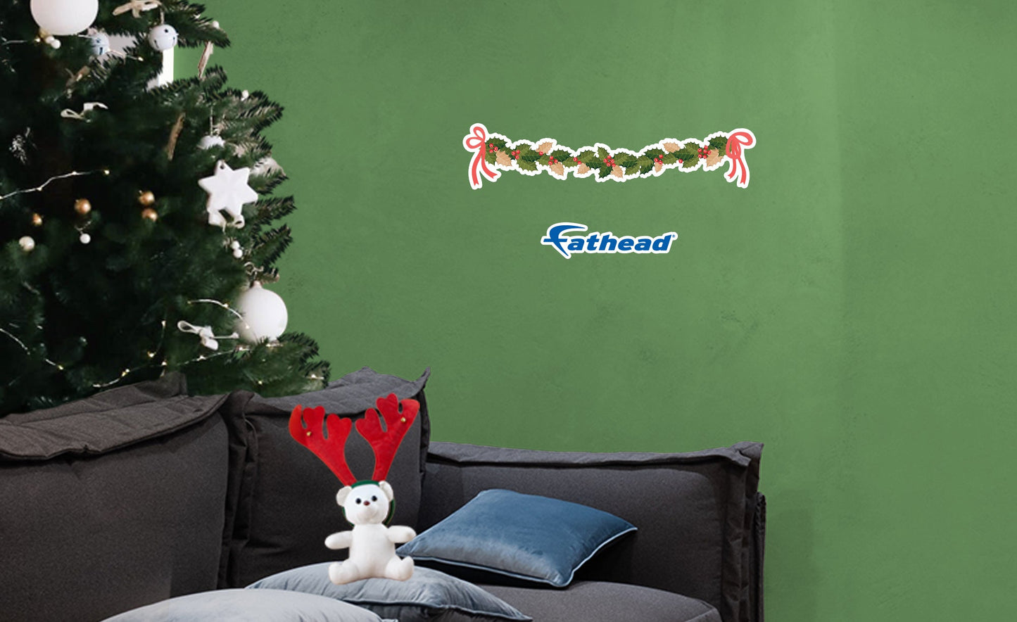 Christmas: Garland with Holly Leaves Icon - Removable Adhesive Decal