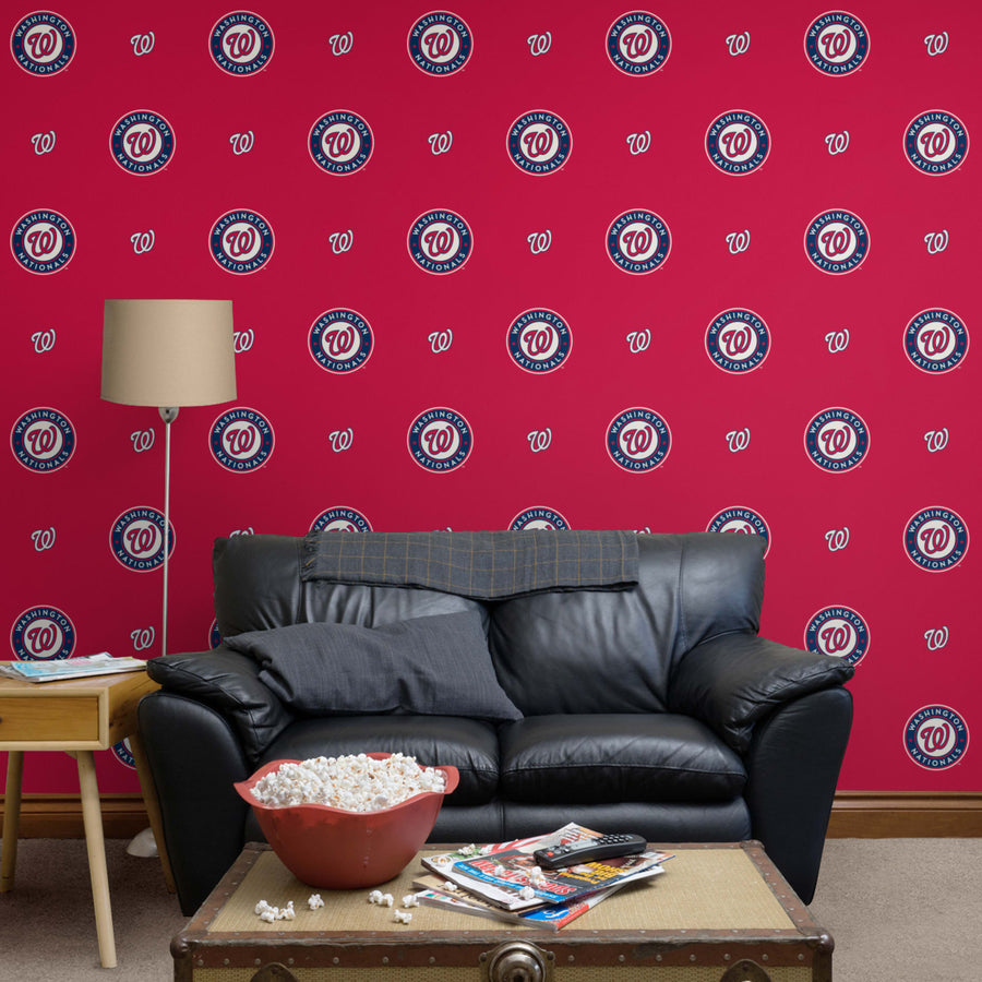 Washington Nationals (Red) - Logo Pattern - Peel & Stick Wallpaper - Official MLB - Reusable Vinyl Wall Decals