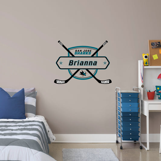 San Jose Sharks  Sticks Personalized Name PREMASK  - Officially Licensed NHL Removable Wall Decal