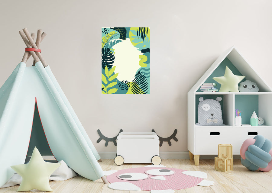 Jungle:  Blue Leaves Dry Erase        -   Removable Wall   Adhesive Decal