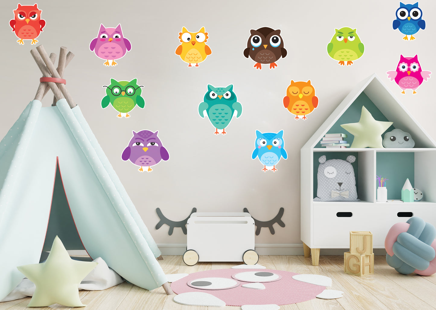 Nursery: Owl Colorful Owls Collection        -   Removable Wall   Adhesive Decal