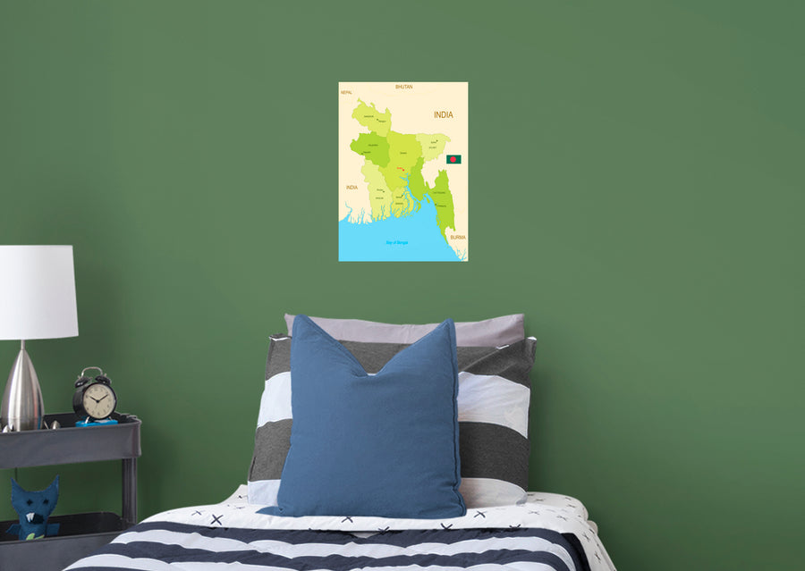 Maps of Asia: Bangladesh Mural        -   Removable Wall   Adhesive Decal
