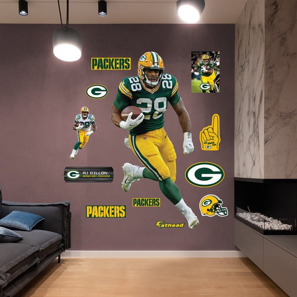 Green Bay Packers: Aaron Jones 2021 - NFL Removable Wall Adhesive Wall Decal Giant Athlete +2 Wall Decals 32W x 51H