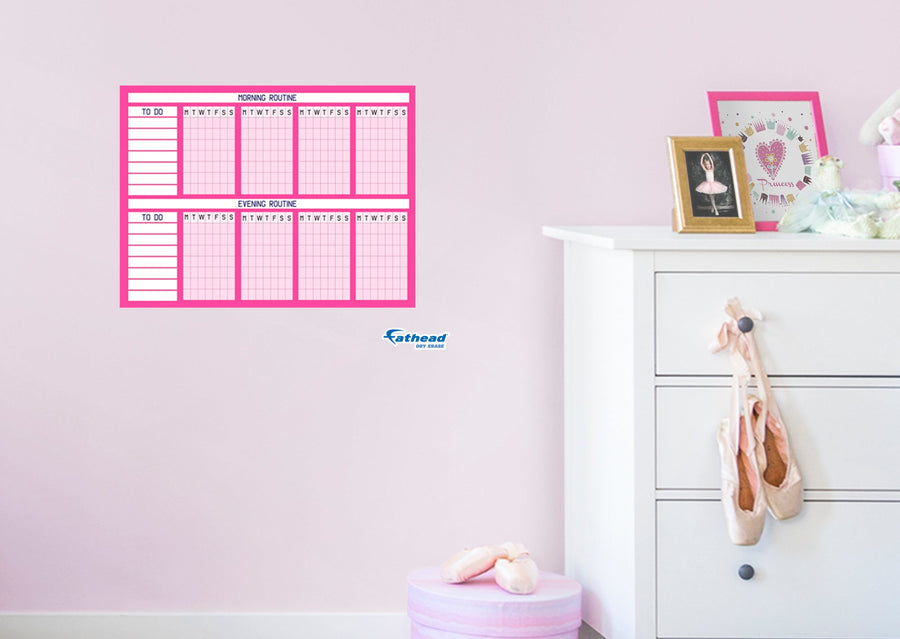 Chart:  Pink Routine Chart Dry Erase        -   Removable     Adhesive Decal