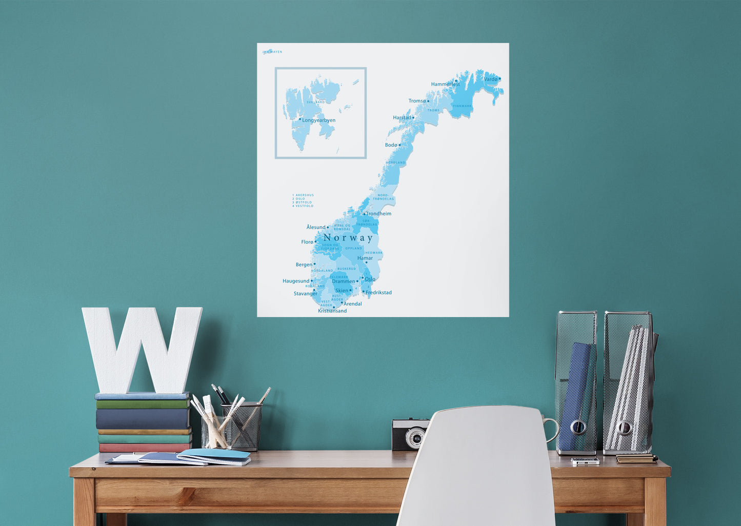 Maps of Europe: Norway Mural        -   Removable Wall   Adhesive Decal
