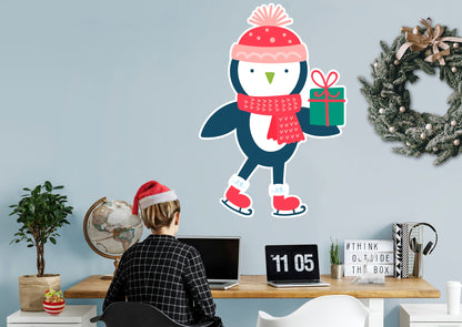Christmas: Skating Penguin Icon - Removable Adhesive Decal