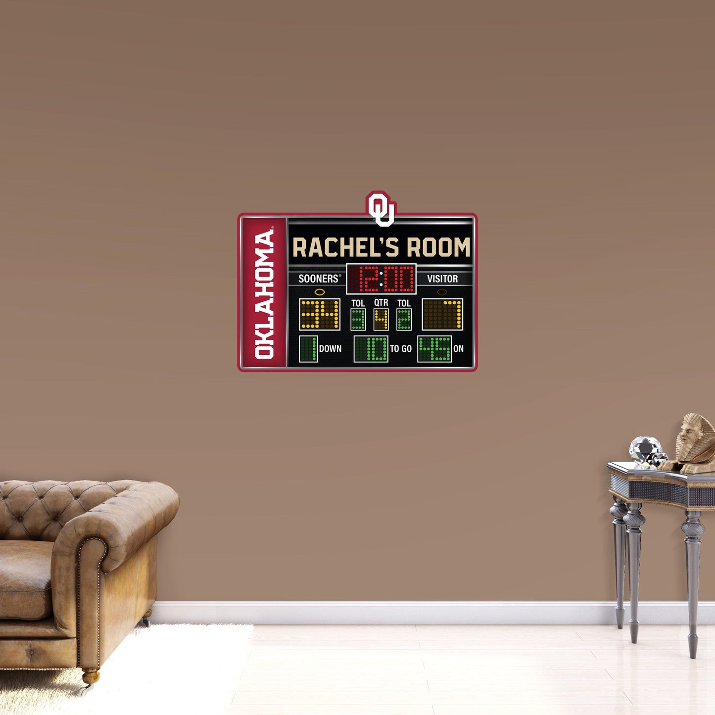 Oklahoma Sooners:   Football Scoreboard Personalized Name        - Officially Licensed NCAA Removable     Adhesive Decal