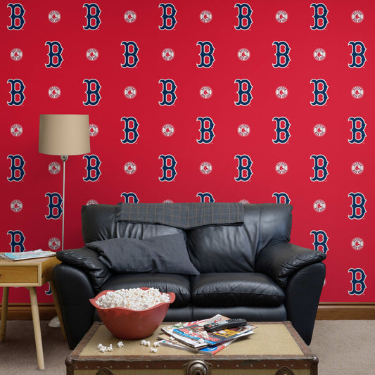 Boston Red Sox (Red): Logo Pattern - Officially Licensed MLB Peel & Stick Wallpaper