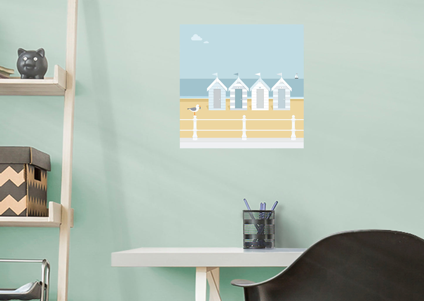 Seasons Decor:  Summer Blue Houses Mural        -   Removable Wall   Adhesive Decal