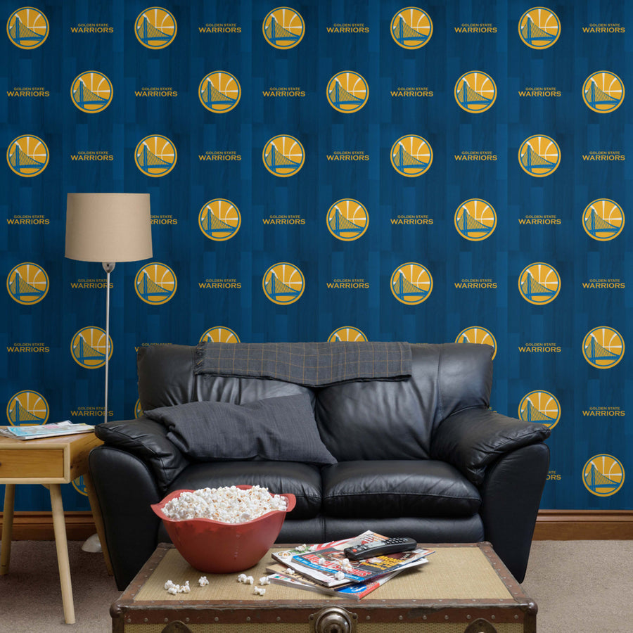 Golden State Warriors (Blue) - Hardwood Pattern - Peel & Stick Wallpaper - Official NBA - Reusable Vinyl Wall Decals
