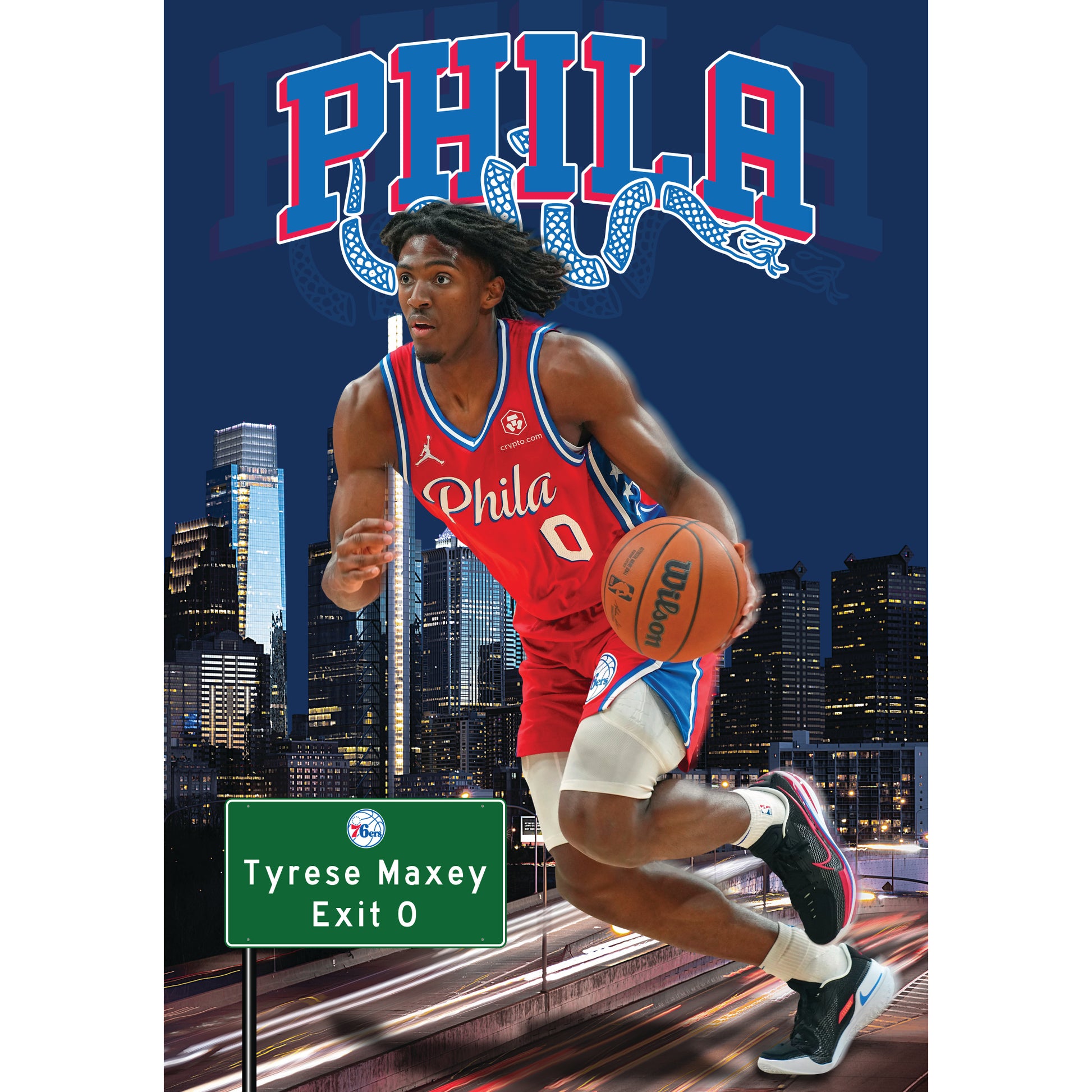 Philadelphia 76ers: Tyrese Maxey Artistic Poster - Officially Licensed