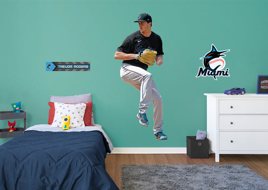 Miami Marlins: Trevor Rogers         - Officially Licensed MLB Removable Wall   Adhesive Decal