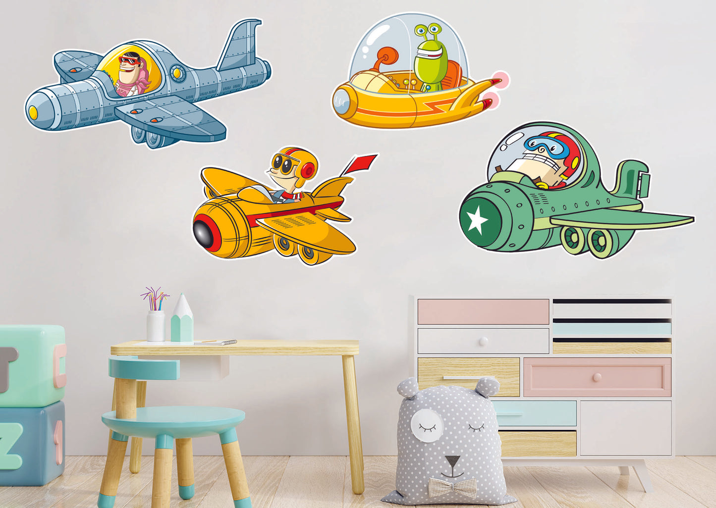 Nursery_Planes:  Four Planes Collection        -   Removable Wall   Adhesive Decal
