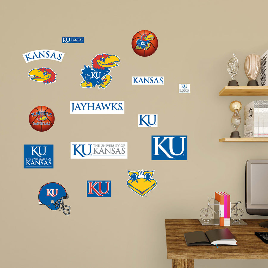 Kansas Jayhawks - RealBig Logo Assortment Collection - Official NCAA - Reusable Vinyl Wall Decals