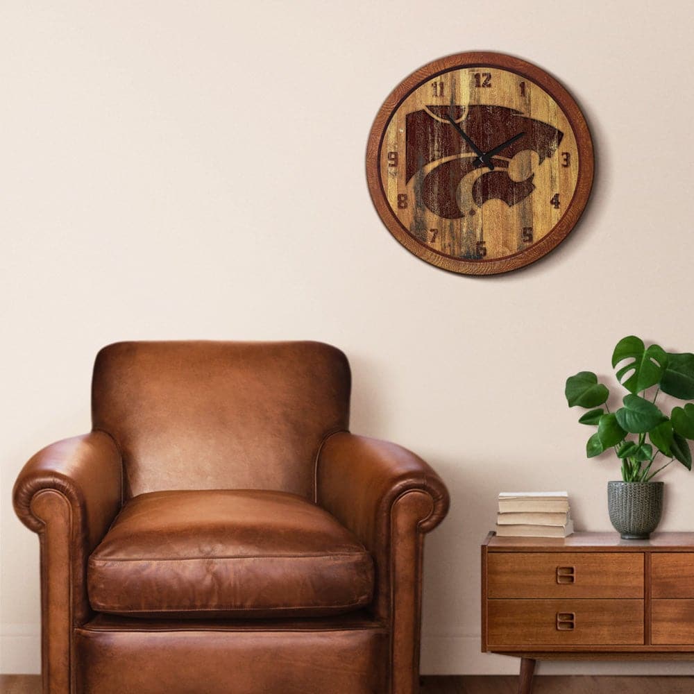 Kansas State Wildcats: Branded "Faux" Barrel Top Wall Clock - The Fan-Brand