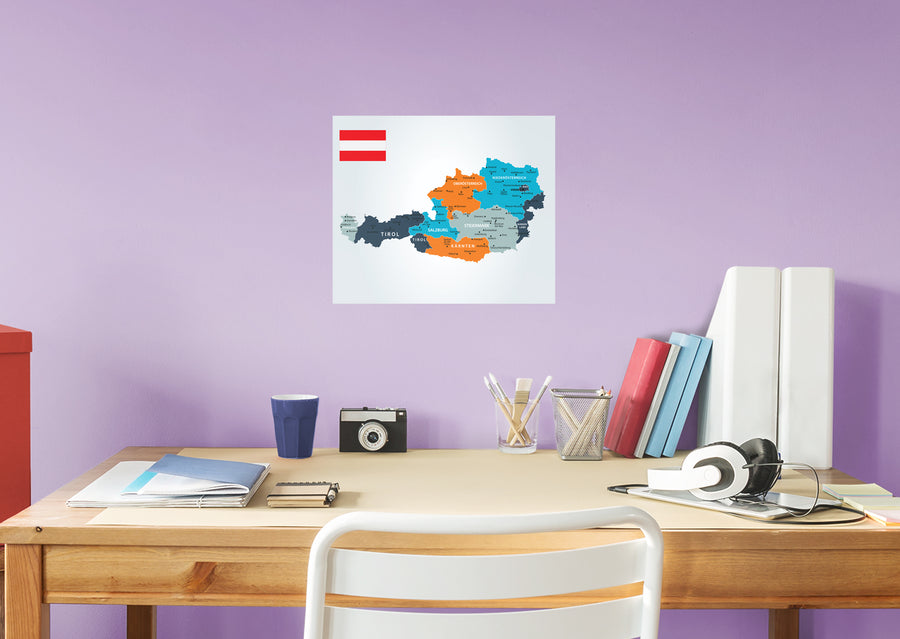 Maps of Europe: Austria Mural        -   Removable Wall   Adhesive Decal