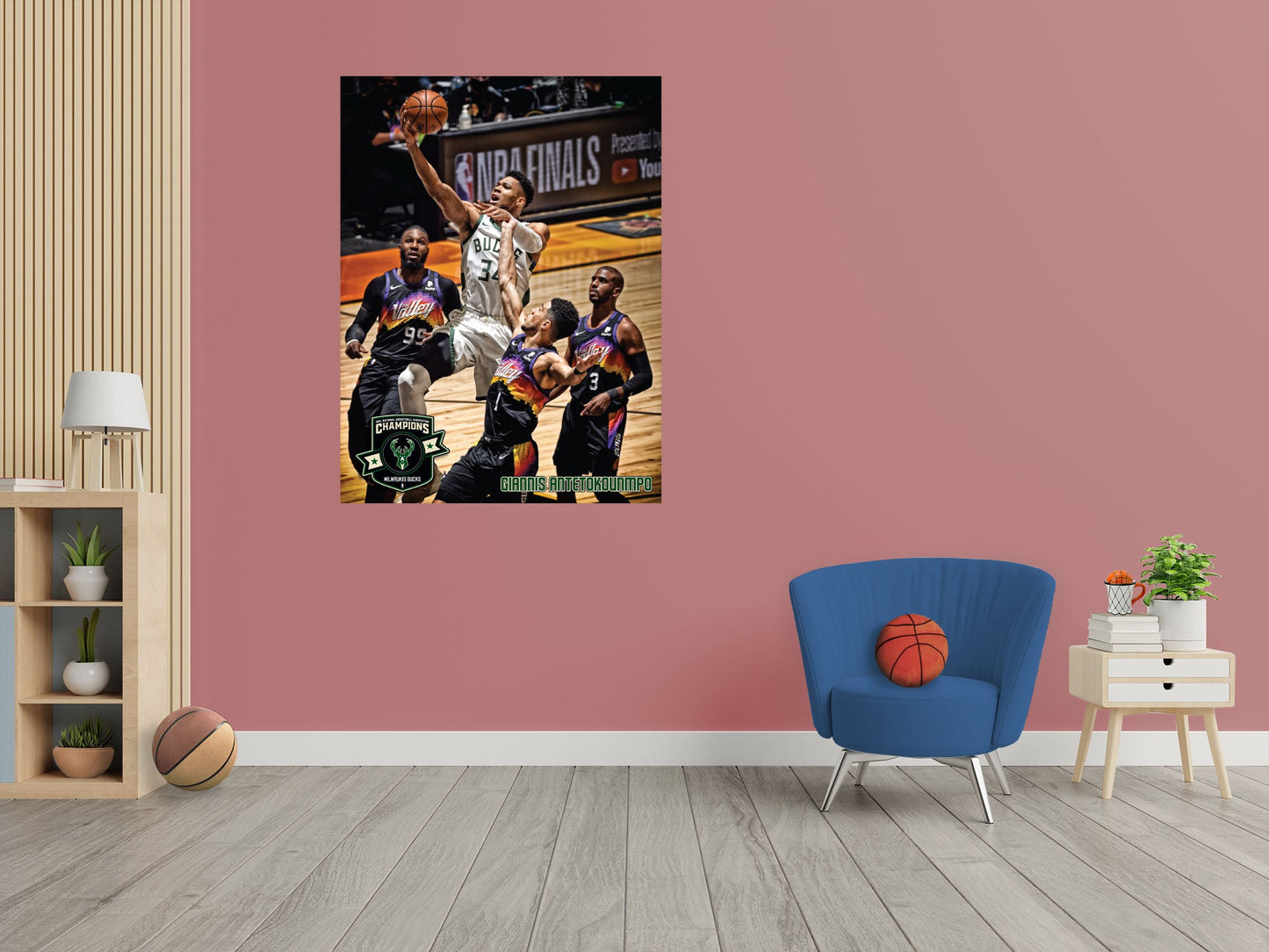 Giannis Antetokounmpo - 2021 Finals Layup - Peel & Stick Poster - Official NBA - Milwaukee Bucks - Reusable Vinyl Wall Decal