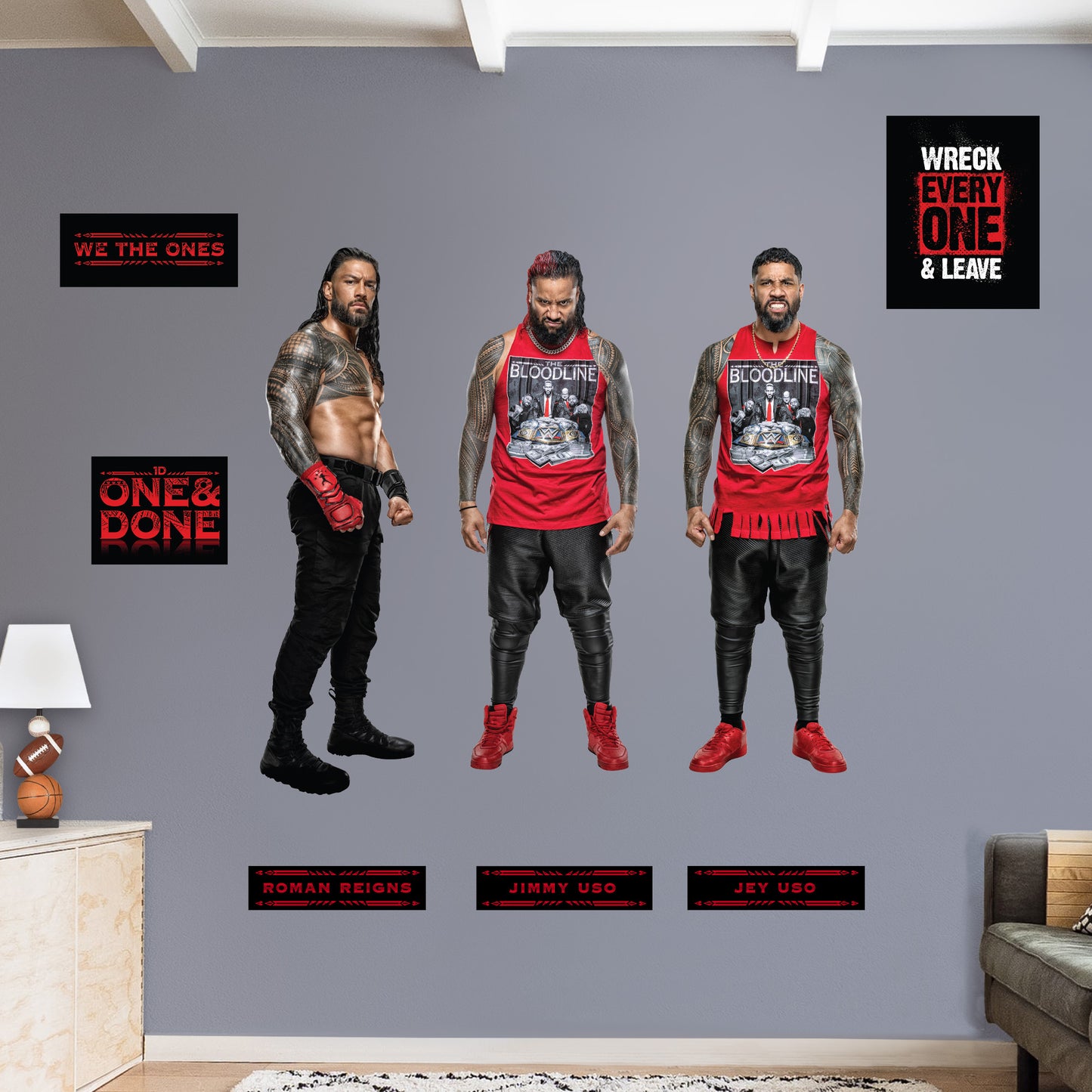 Roman Reigns, Jey Uso and Jimmy Uso  Bloodline Collection        - Officially Licensed WWE Removable     Adhesive Decal