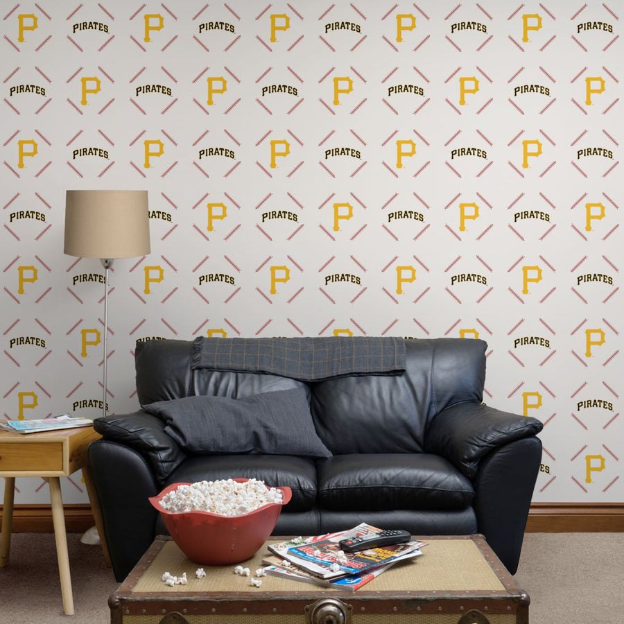 Pittsburgh Pirates - Stitch Pattern - Peel & Stick Wallpaper - Official MLB - Reusable Vinyl Wall Decals