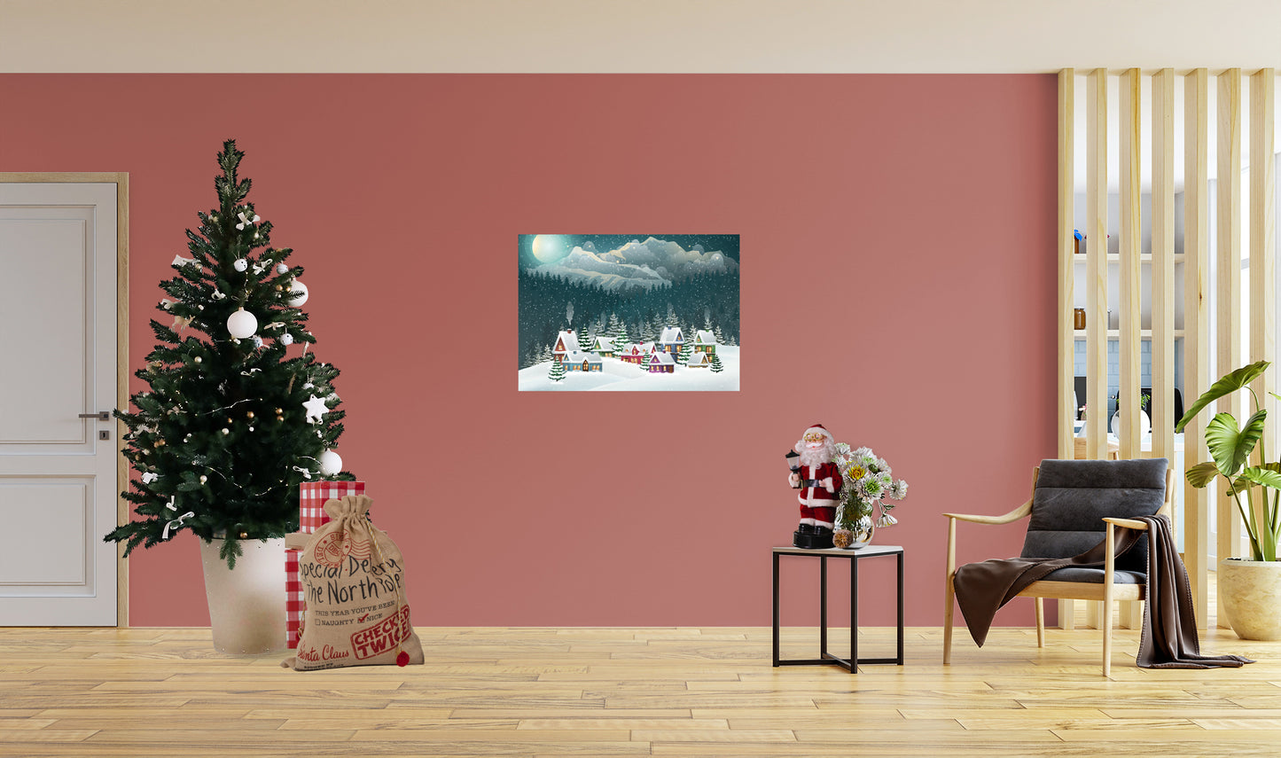 Christmas:  Village in the Mountains Poster        -   Removable     Adhesive Decal