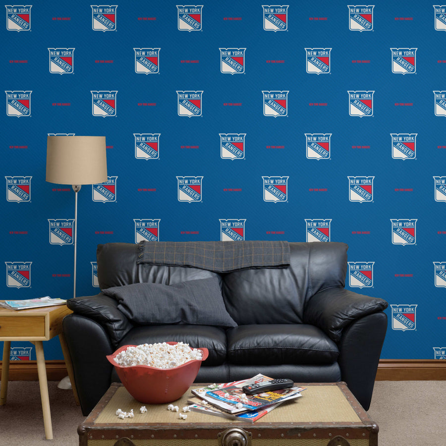 New York Rangers (Blue) - Stripes Pattern - Peel & Stick Wallpaper - Official NHL - Reusable Vinyl Wall Decals