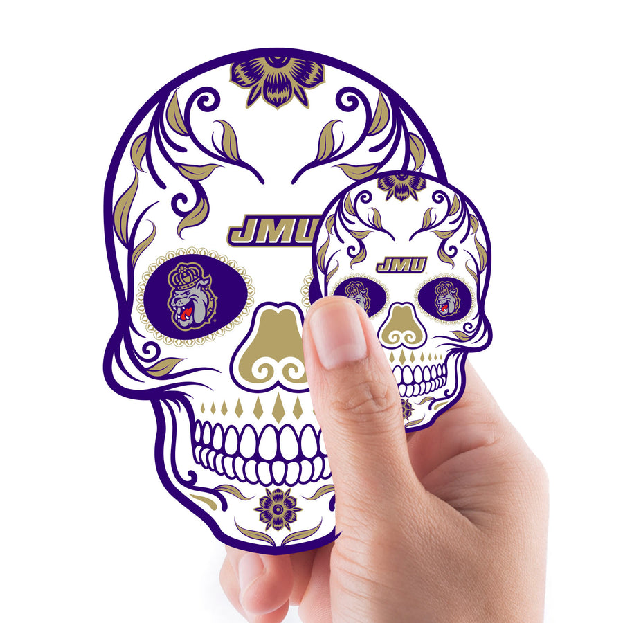 James Madison Dukes - 5 Sugar Skull Logo Minis (Mixed Sizes) - Official NCAA - Reusable Vinyl Decals