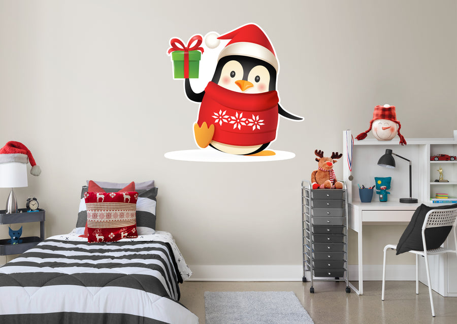 Christmas: Penguin with Red Sweater Die-Cut Character - Removable Adhesive Decal