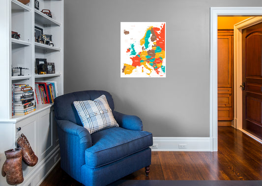 Maps: Europe Color Block Mural        -   Removable Wall   Adhesive Decal