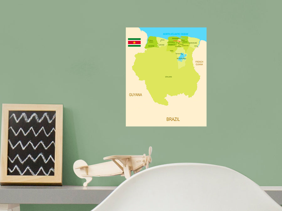 Maps of South America: Suriname Mural        -   Removable     Adhesive Decal