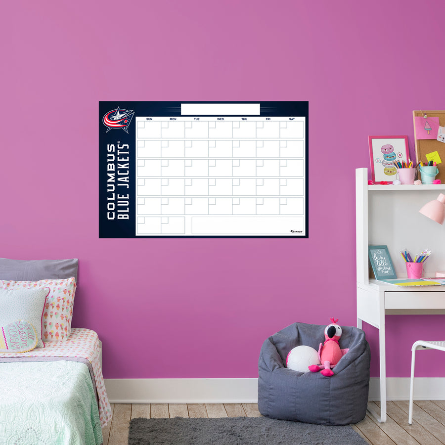 Columbus Blue Jackets - Dry Erase Calendar - Official NHL - Reusable Vinyl Wall Decal