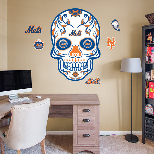 New York Mets:   Skull        - Officially Licensed MLB Removable     Adhesive Decal