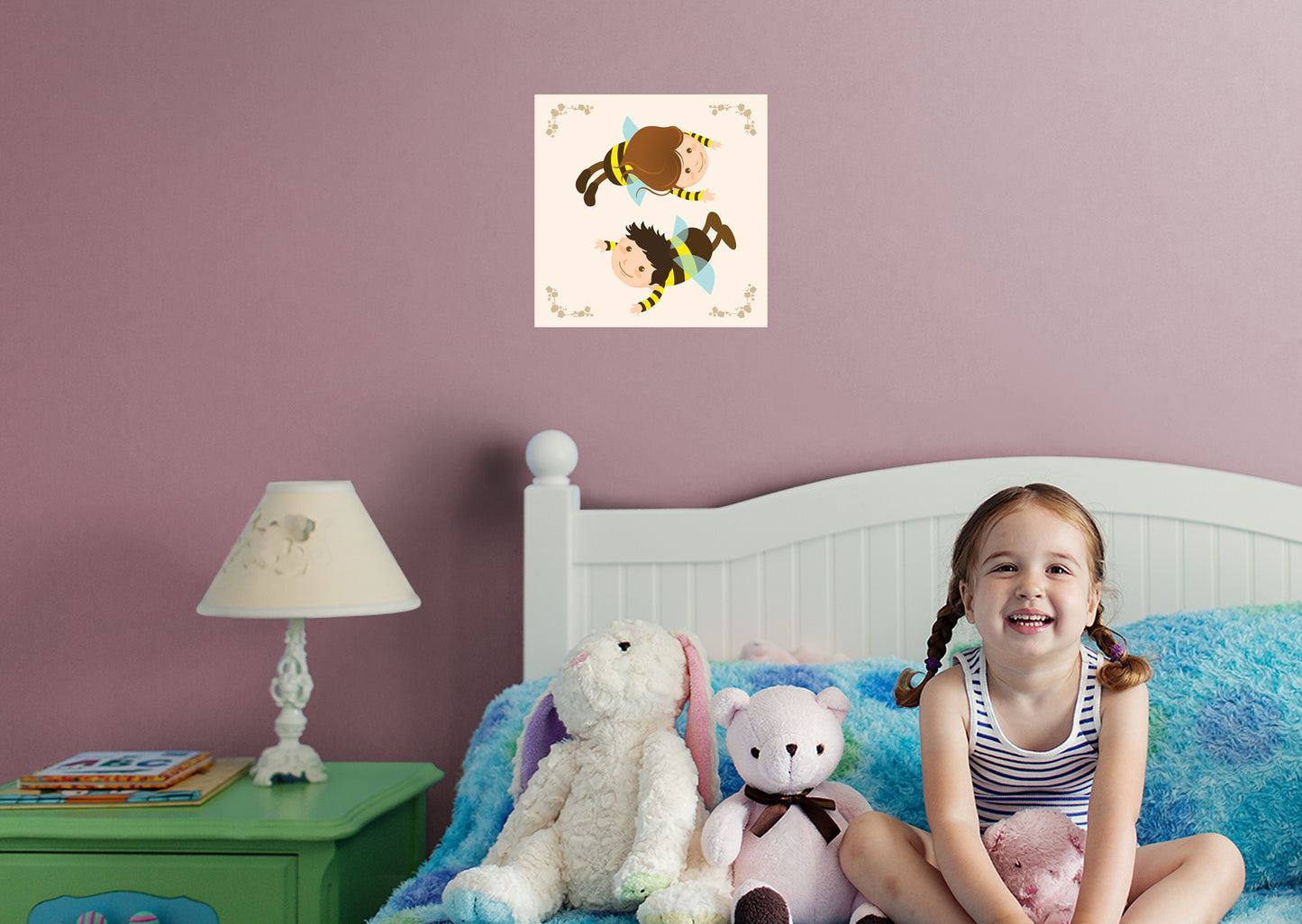 Nursery:  Two Bees Mural        -   Removable Wall   Adhesive Decal