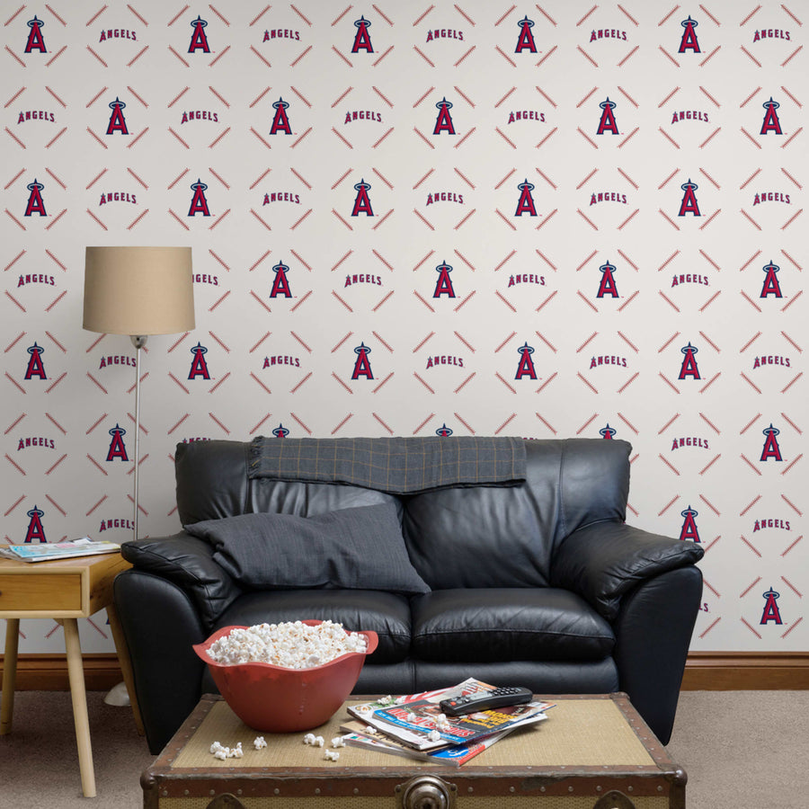 Los Angeles Angels - Stitch Pattern - Peel & Stick Wallpaper - Official MLB - Reusable Vinyl Wall Decals