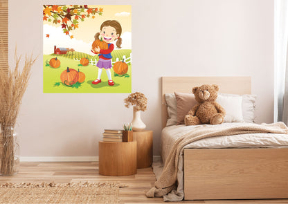 Seasons Decor: Autumn Girl in the Garden Mural        -   Removable Wall   Adhesive Decal