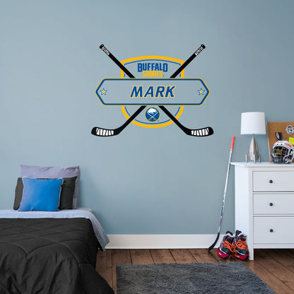Buffalo Sabres: Sticks Personalized Name PREMASK - Officially Licensed NHL Removable Adhesive Decal