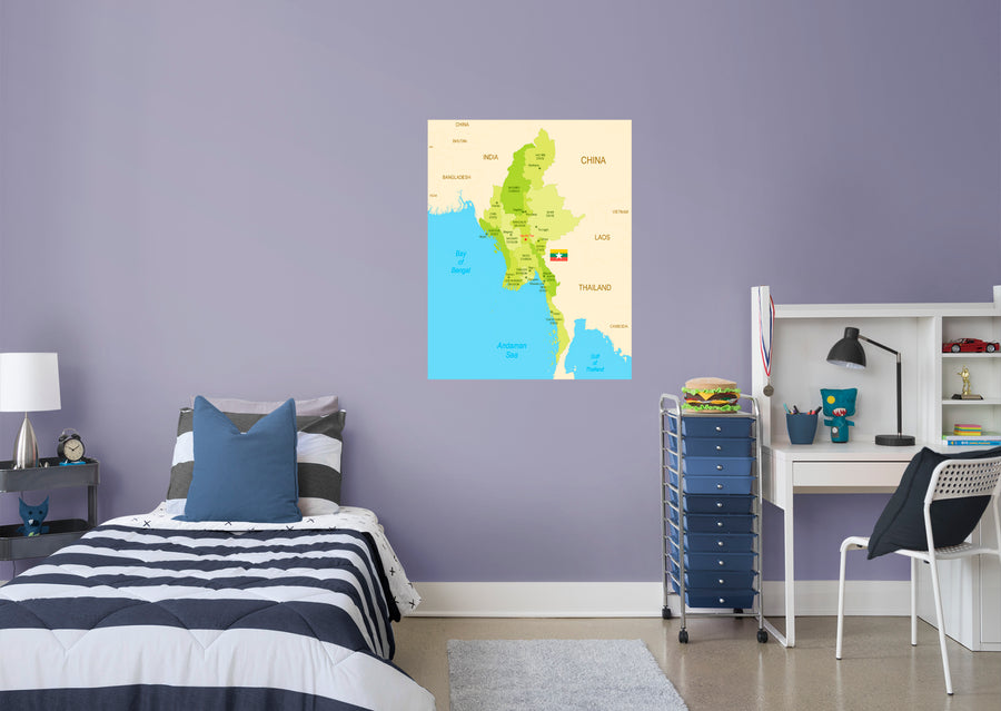 Maps of Asia: Myanmar Mural        -   Removable Wall   Adhesive Decal