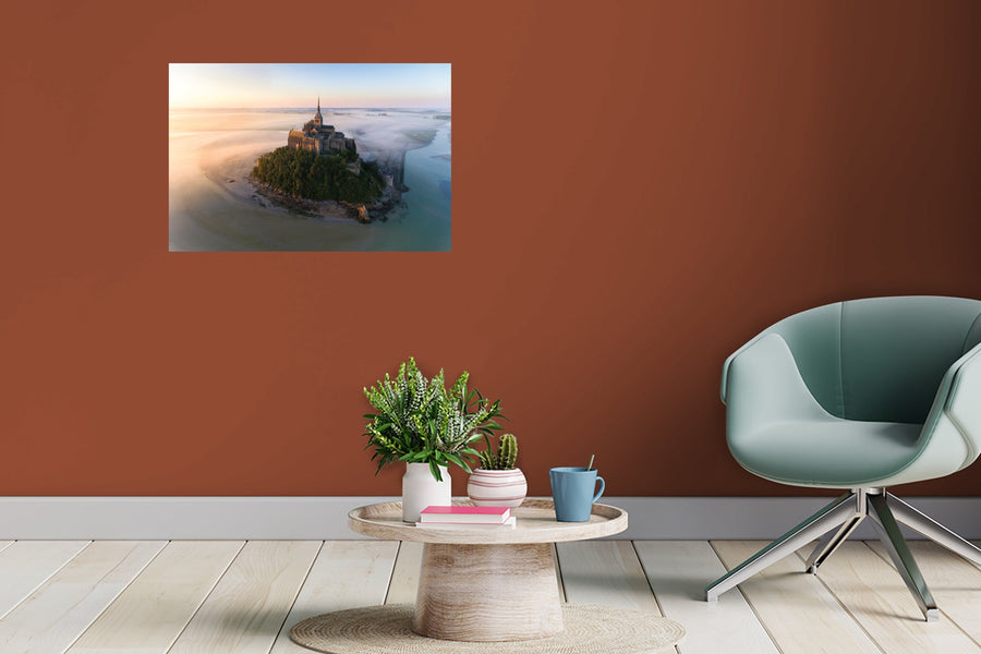 Popular Landmarks: Mont Saint-Michel Realistic Foggy Poster - Removable Adhesive Decal