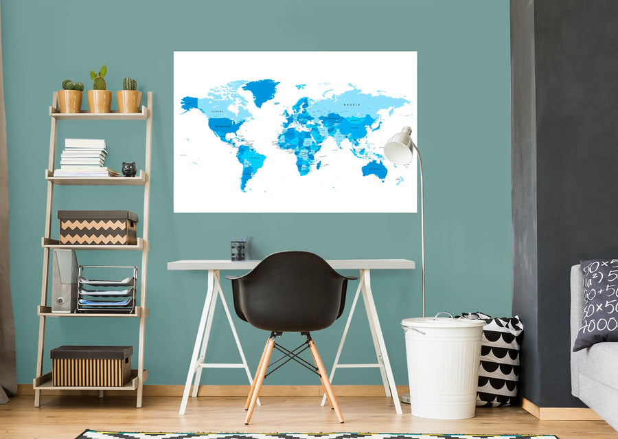 World Maps:  Blue Complex Map Mural        -   Removable Wall   Adhesive Decal