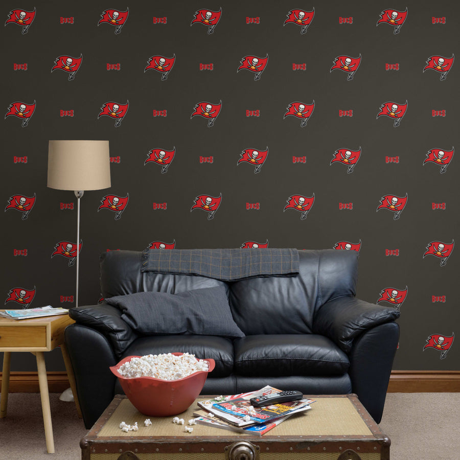 Tampa Bay Buccaneers (Gray) - Line Pattern - Peel & Stick Wallpaper - Official NFL - Reusable Vinyl Wall Decals