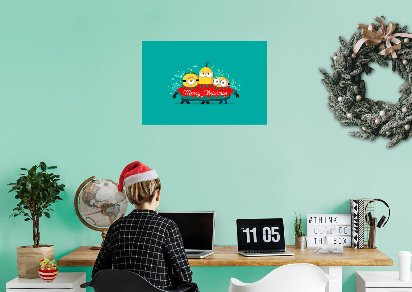 Minions Holiday:  Merry Christmas sweater Mural        - Officially Licensed NBC Universal Removable     Adhesive Decal