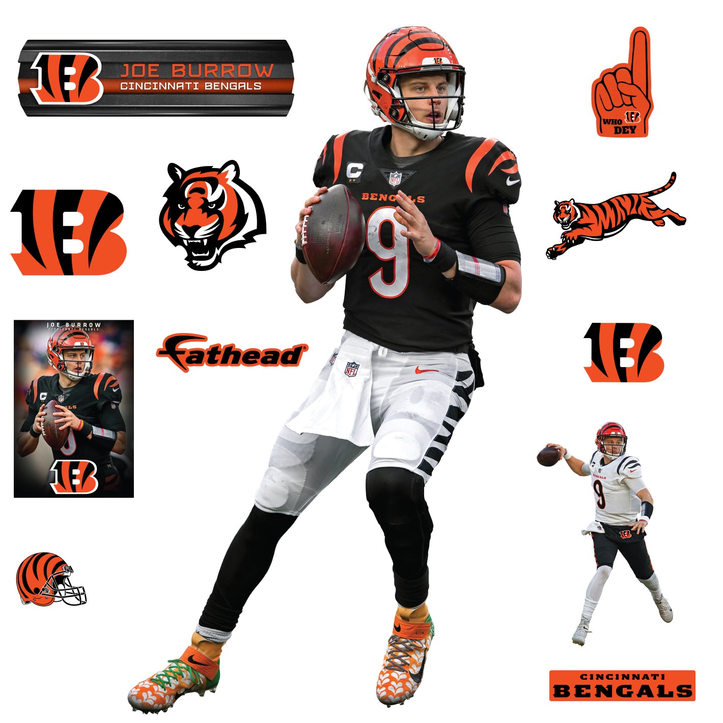 Cincinnati Bengals: Joe Burrow 2022 - NFL Removable Adhesive Wall Decal Life-Size Athlete +11 Wall Decals 43'W x 76'H