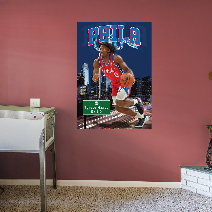 Tyrese Maxey - Artistic - Peel & Stick Poster - Official NBA - Philadelphia 76ers - Reusable Vinyl Wall Decal